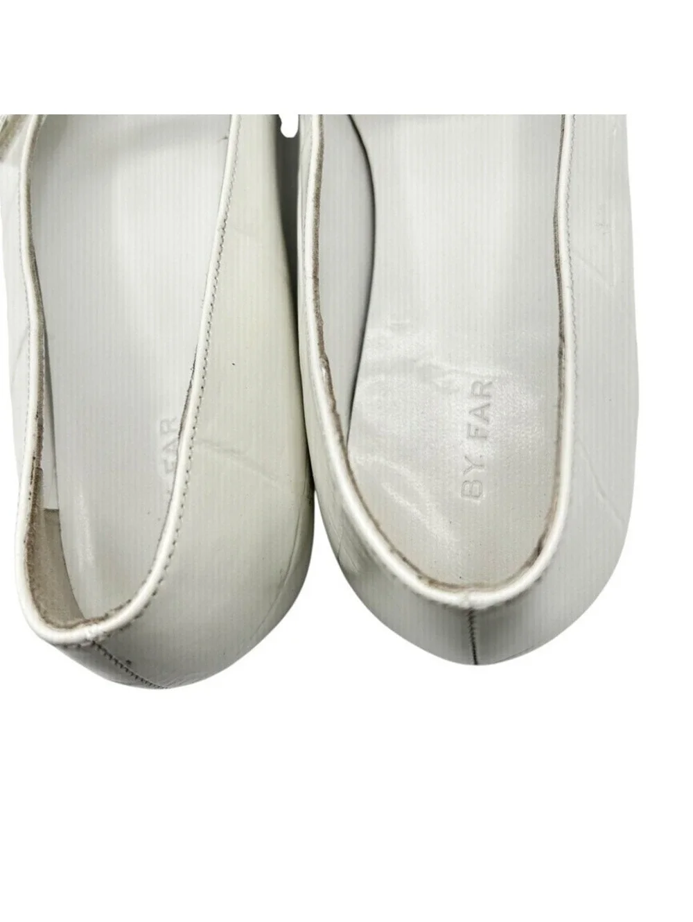 BY FAR White Croc Embossed Leather Mary Jane Ballet Flats Size 9.5